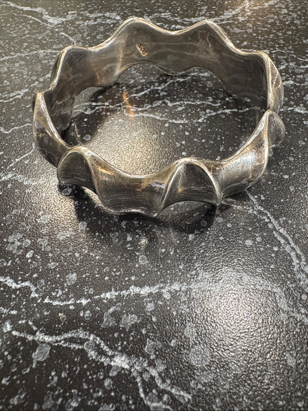 Wavy Sculpted Metal Bangle Bracelet - Sterling Silver